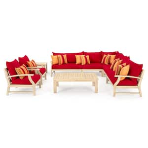 Kooper 9-Piece Wood Patio Conversation Set with Sunbrella Sunset Red Cushions