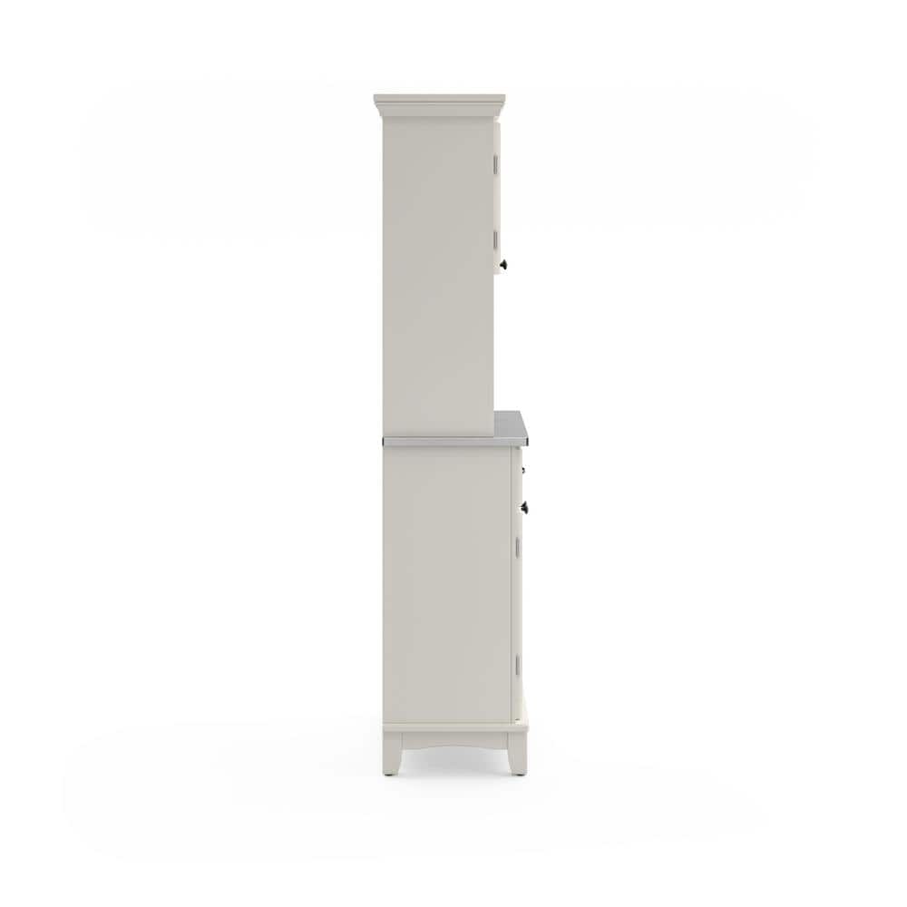 White Wood Buffet with Stainless Steel Top and Hutch