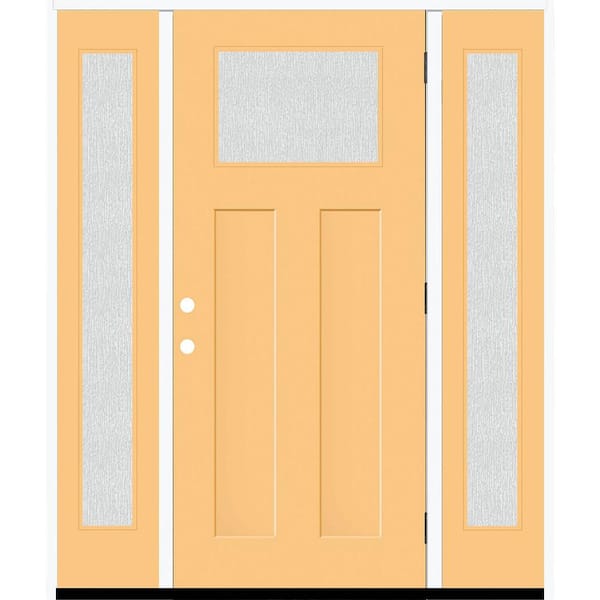 Steves & Sons Legacy 68 in. x 80 in. 1/4 Toplite Rain Glass LHOS Primed Jackfruit Finish Fiberglass Prehung Front Door w/Dbl 14 in. SL