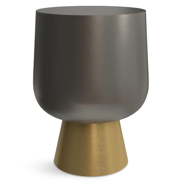 Anthony Contemporary 14 in. Wide Round Cast Aluminum Side Table in Antique Bronze/Antique Brass, Fully Assembled