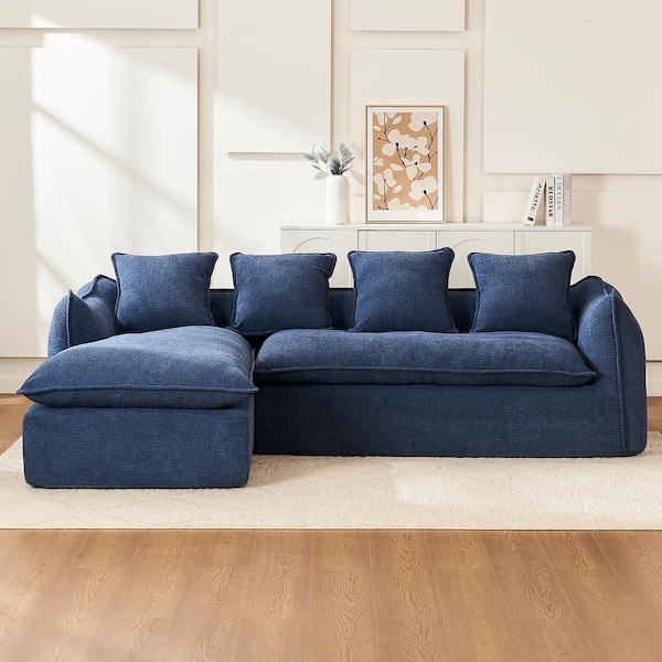 106.3 in Wide Square Arm Fabric L-Shaped Modern Upholstered Sofa in Blue