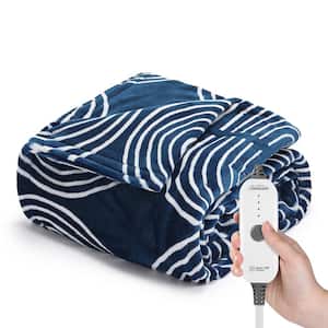 50 in. x 72 in. Ultimate Cozy Nordic Velvet Heated Throw Hand and Foot Pocket Electric Blanket, Blue Rounds