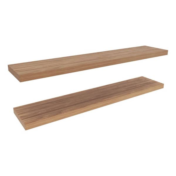 47 in. W x 9.8 in. D Beige Wood Floating Decorative Wall Shelf (Set of 2)