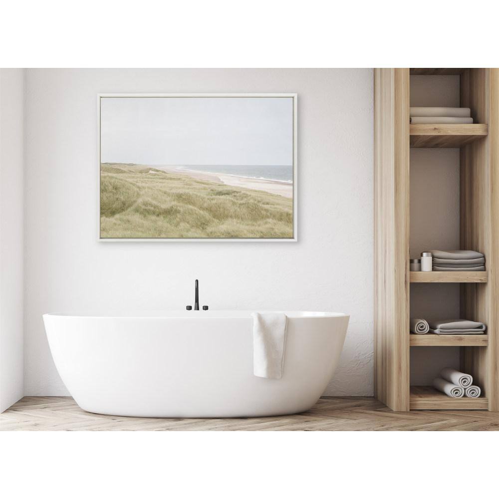 Large White Framed Coastal Landscape Canvas Print