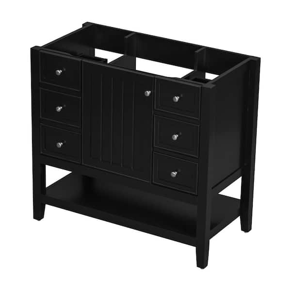 Unbranded 35.5 in. W x 18 in. D x 32.9 in. H Bath Vanity Cabinet without Top in Black with One Cabinet and 3-Drawers
