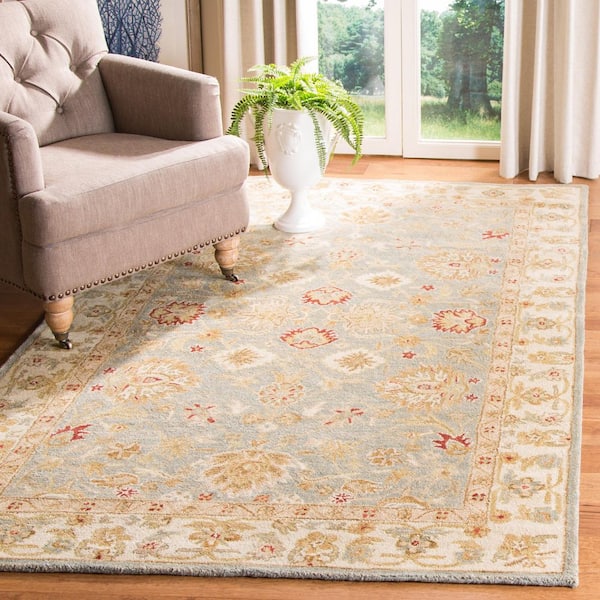 Antiquity 3 ft. x 5 ft. Gray Blue/Beige Border Floral Medallion Area Rug