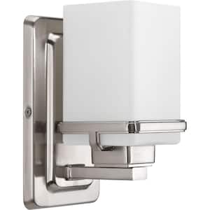 Metric Collection 1-Light Brushed Nickel Etched/Painted White Inside Glass Coastal Bath Vanity Light