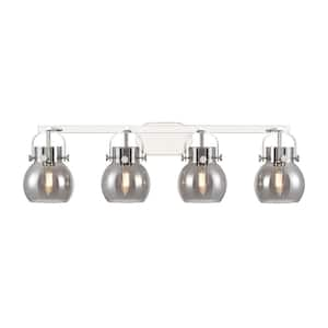 Pilaster II Sphere 36.5 in. 4-Light Polished Chrome Vanity Light with Glass Shade