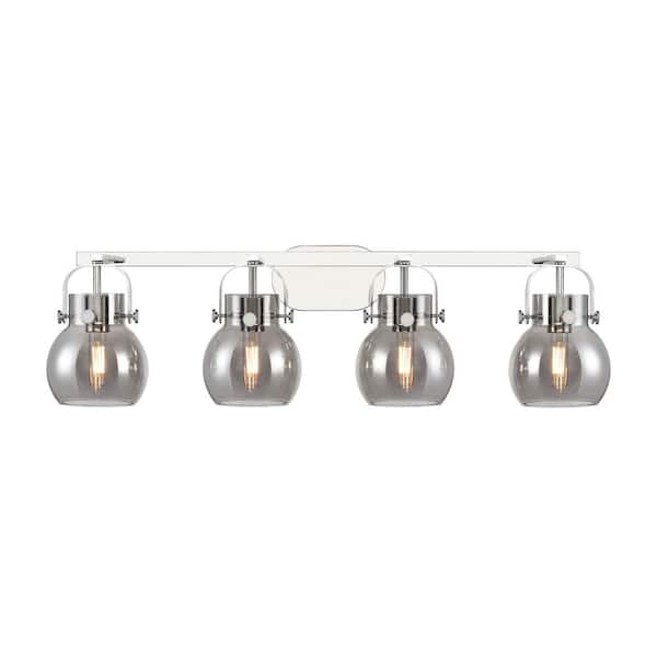 Innovations Pilaster II Sphere 36.5 in. 4-Light Polished Chrome Vanity Light with Glass Shade