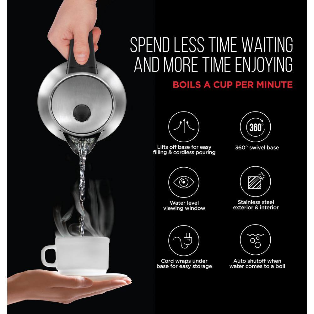 Chefman 1.7L Stainless Steel Electric Kettle with Auto Shut-Off