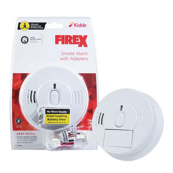 Kidde Firex Smoke Detector, Hardwired with 9-Volt Battery Backup & Front Load Battery Door, Adapters Included, Smoke Alarm