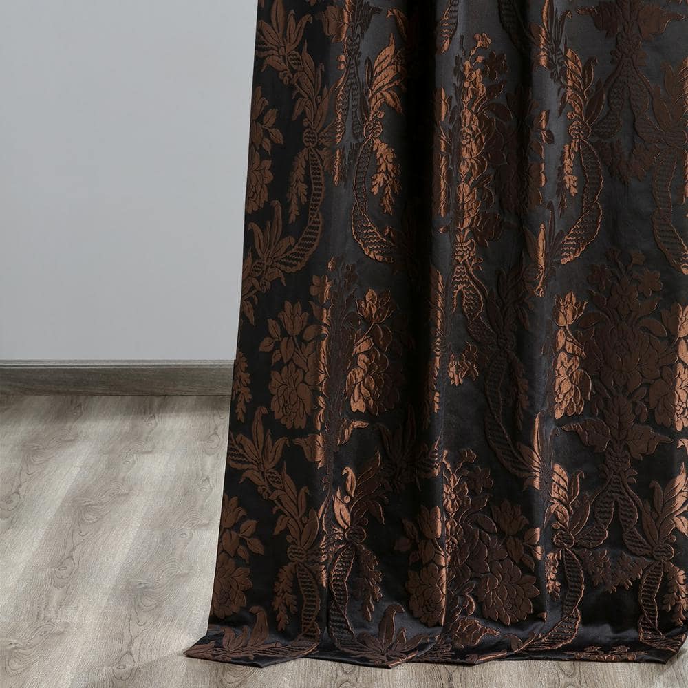 Magdelena Black and Cognac Faux Silk Room Darkening Curtain Panel