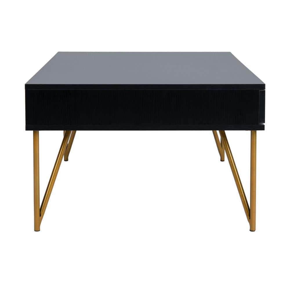 Rectangular Black and Gold Wood Metal Coffee Table with Storage