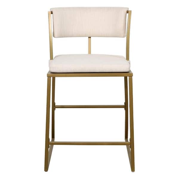 HomeRoots 25 in. Antiqued Brass Low Back Metal Counter Height Bar Chair with Upholstery Seat