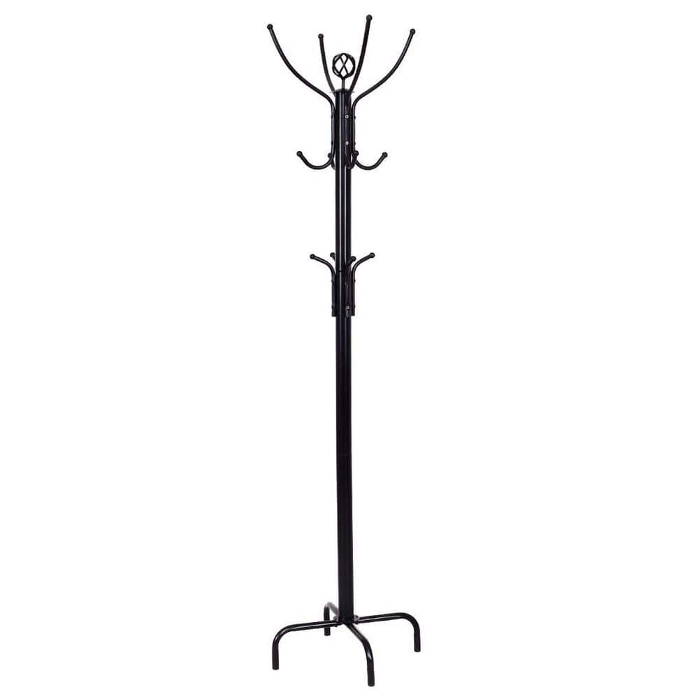 36 inch Height Black Metal Coat Rack with 12-Hooks