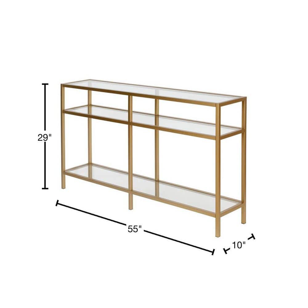 Sivil 55" Bronze and Brass Metal with Glass Console Table