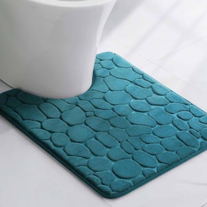 3D Cobble Stone Shaped 20 in. L x 18 in. W Memory Foam Contour Mat Microfiber Non Slip Peacock Blue