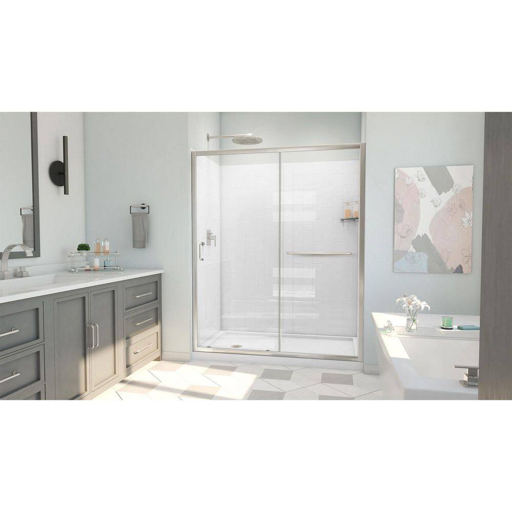 60" x 30" Brushed Nickel Semi-Frameless Shower Kit with Clear Glass
