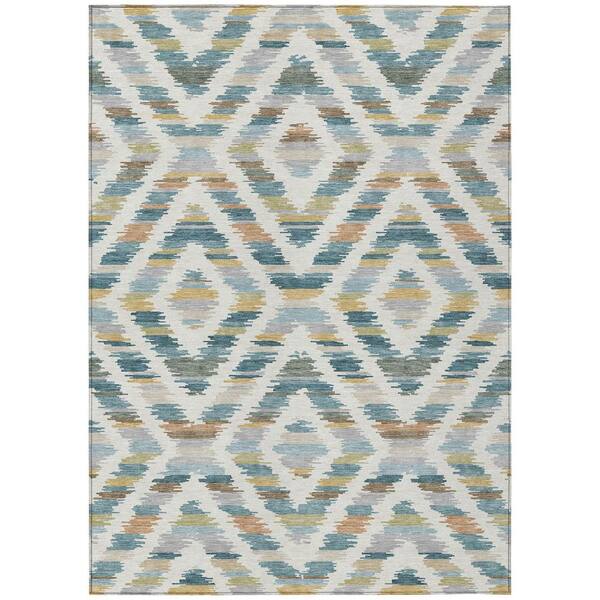 Chantille Machine Washable Indoor/Outdoor Abstract ACN2453 Teal 5 ft. x 7 ft. 6 in. Area Rug