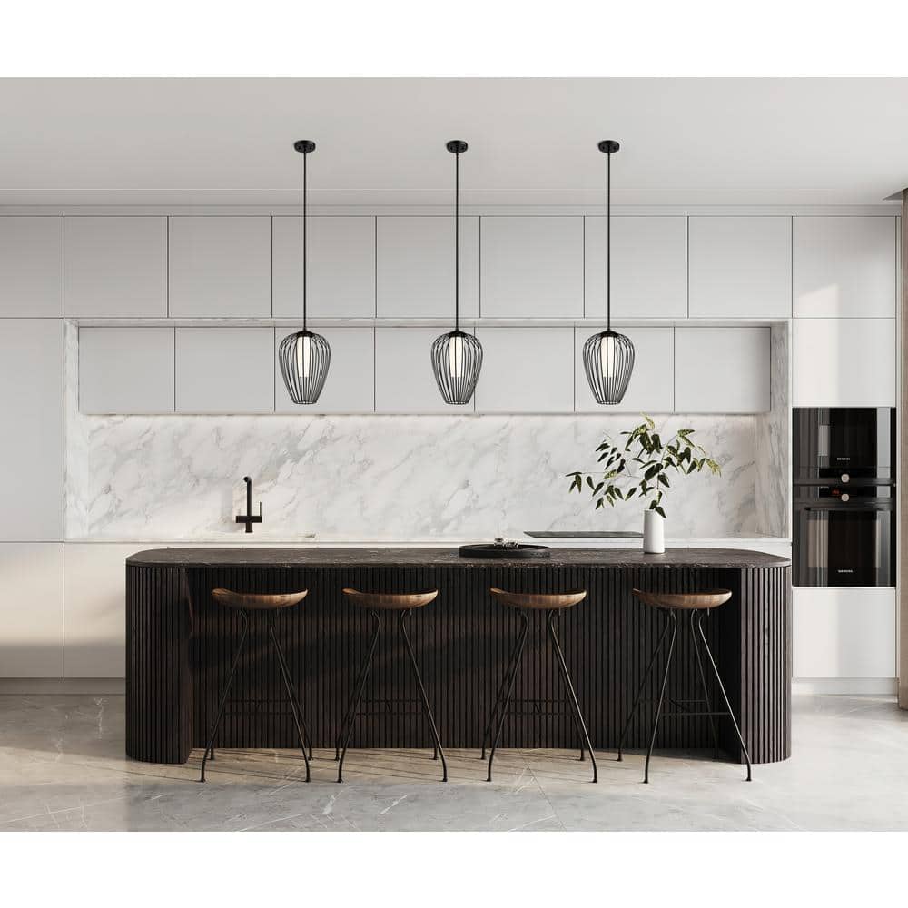 Modern Matte Black Tulip Pendant Light with Glass Shade