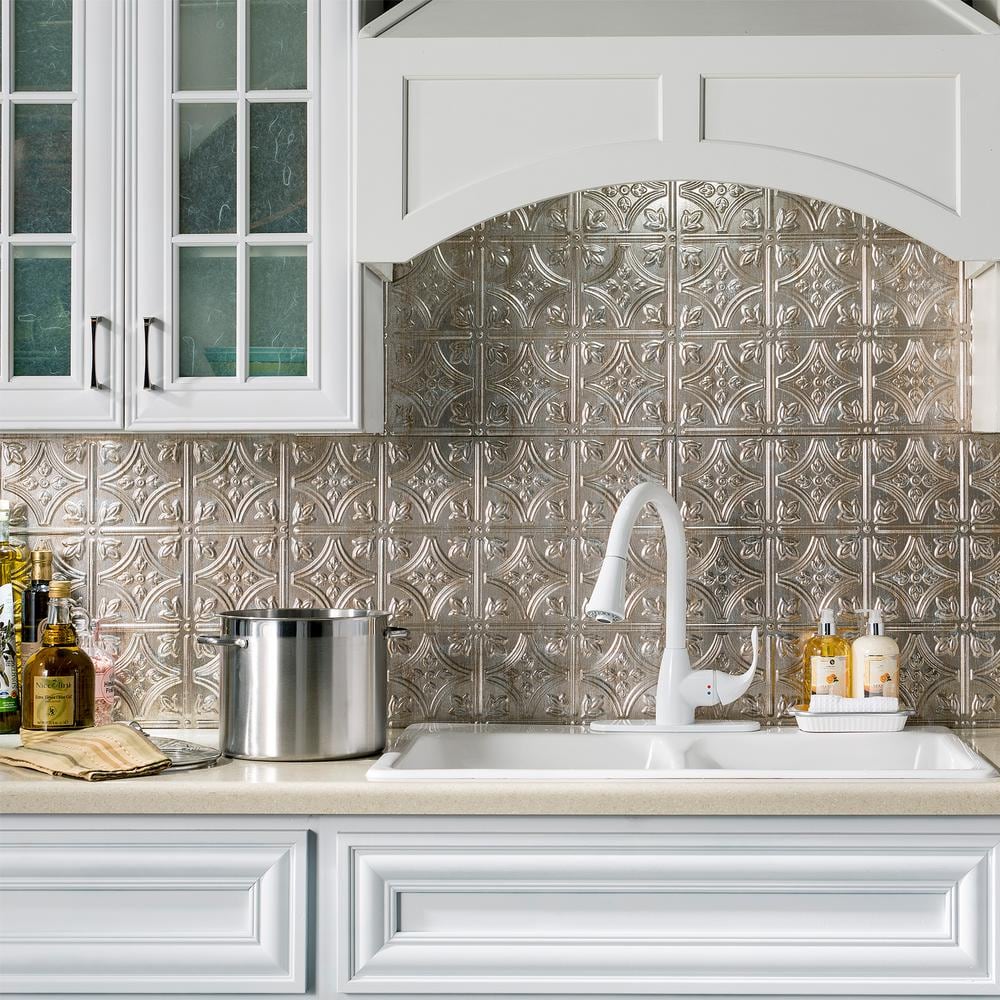 Vintage Silver Vinyl Decorative Backsplash Panels Kit
