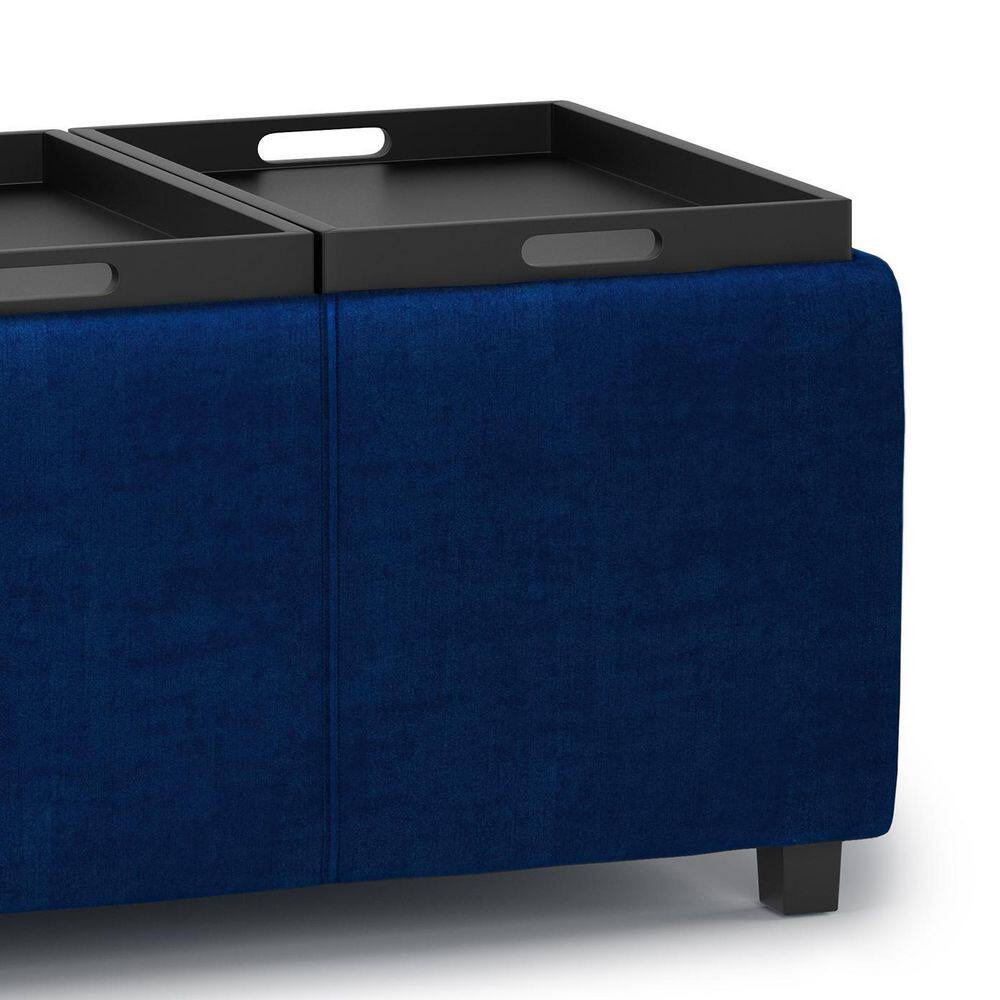 Avalon 42" Blue Velvet Rectangular Storage Ottoman with Tray