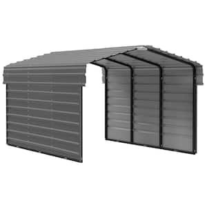 10 ft. W x 15 ft. D x 7 ft. H Charcoal Galvanized Steel Carport with 2-sided Enclosure