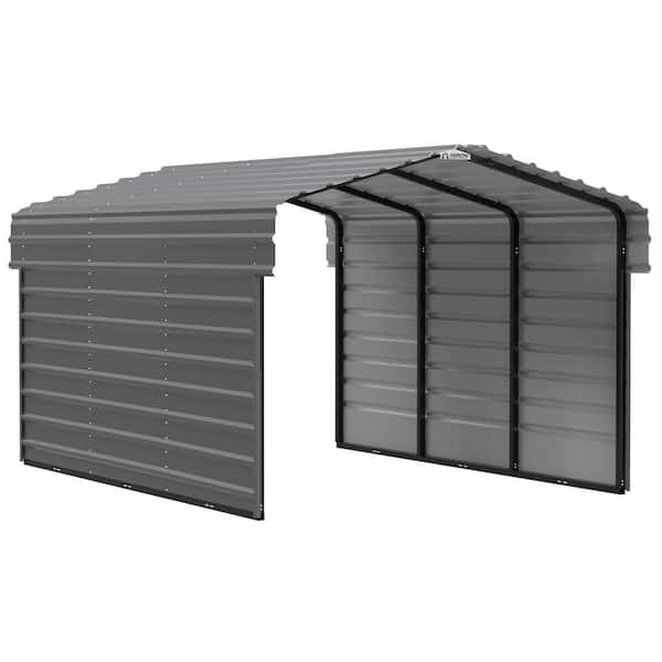 Arrow 10 ft. W x 15 ft. D x 7 ft. H Charcoal Galvanized Steel Carport with 2-sided Enclosure