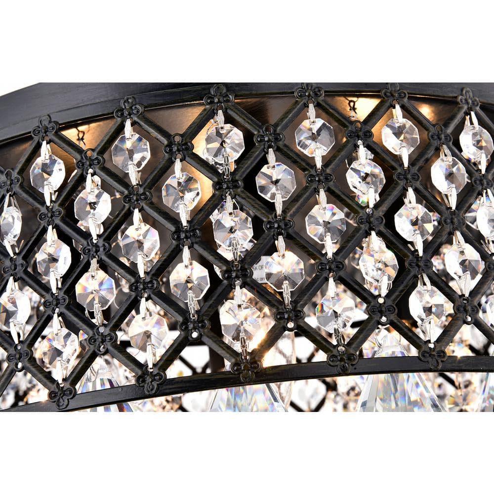 Antique Black Crystal Drum Semi-Flush Mount Chandelier