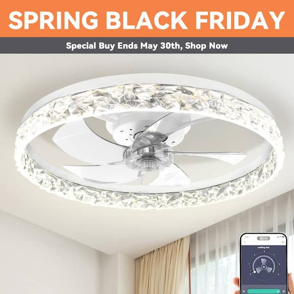 Ltemziiy 20 in. Indoor Low Profile Ceiling Fans with Lights, Remote DC Quiet Motor Stepless Dimmable 6 Speeds for Bedroom-White