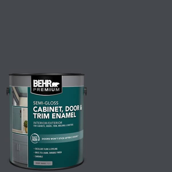 BEHR PREMIUM 1 gal. #N490-7 Ink Black Semi-Gloss Enamel Interior/Exterior Cabinet, Door & Trim Paint