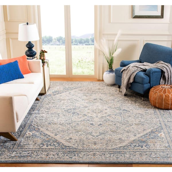 Cosmopolitan 8 ft. x 10 ft. Cream/Blue Distressed Medallion Area Rug