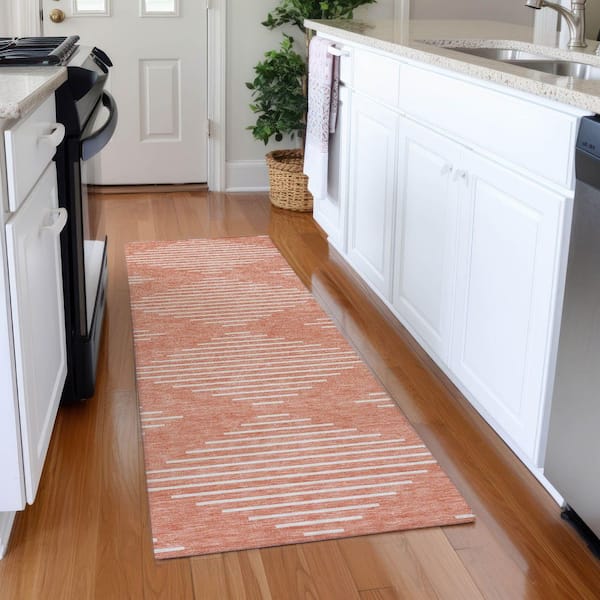 Mayfield Premium Machine Washable Abstract AMF1016 Salmon 2 ft. 3 in. x 7 ft. 6 in. Runner Rug
