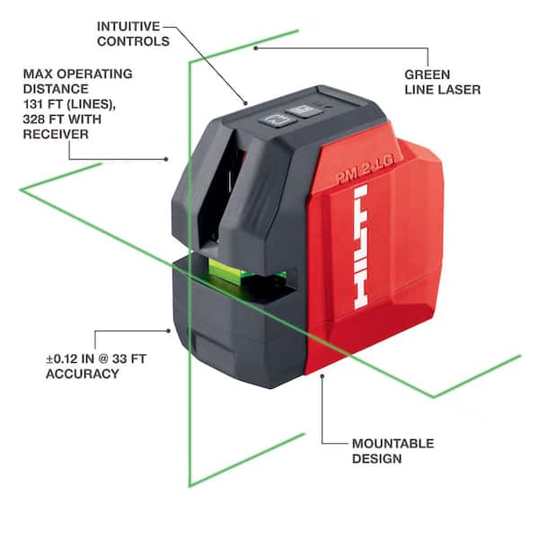131 ft. PM-2 LG Green Self-Leveling Line Laser Level with (2) AA Batteries