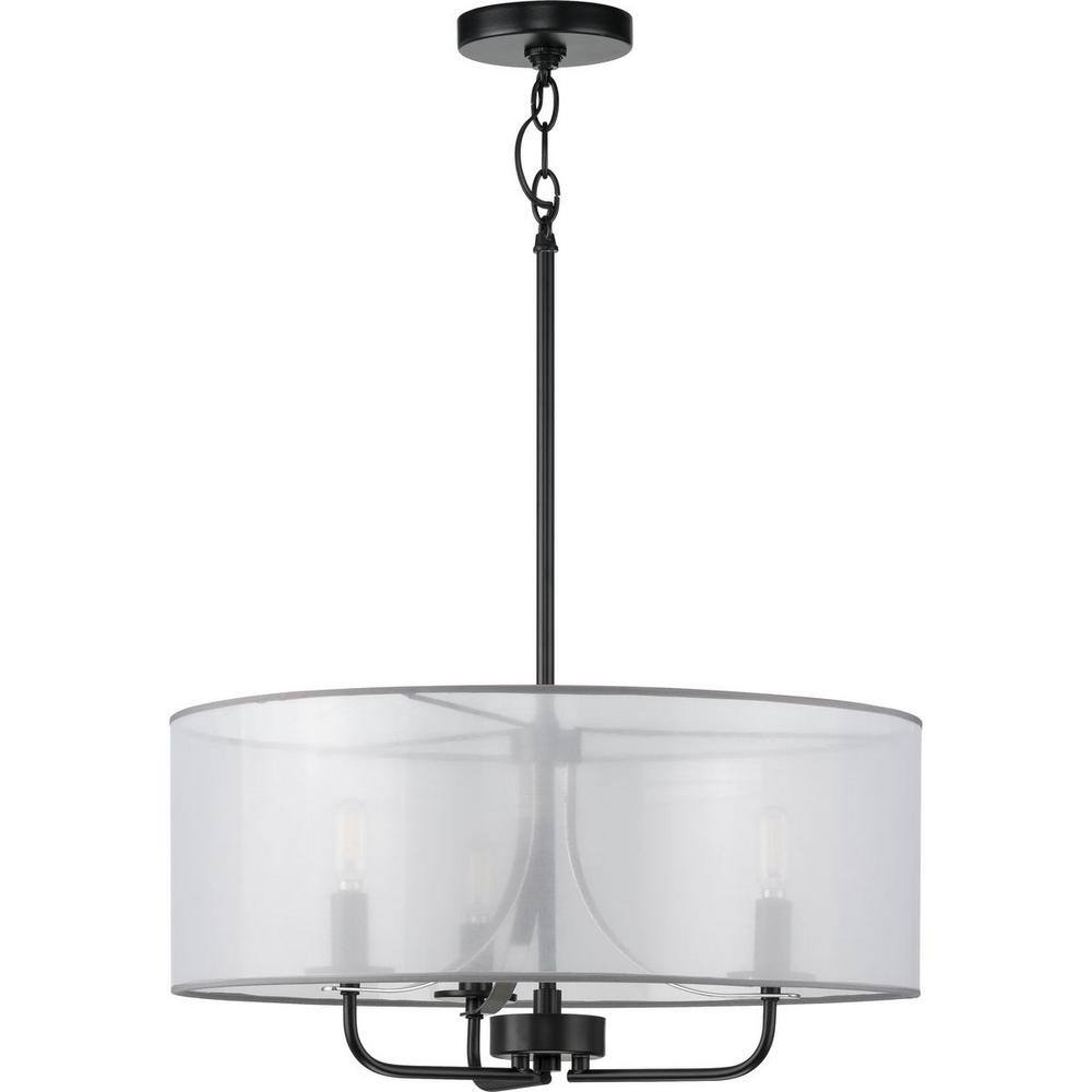 Matte Black Glass Drum Pendant Light with Organza Shade