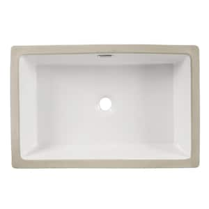 24 in. Porcelain Ceramic Rectangular Undermount Bathroom Sink in White with Overflow Drain