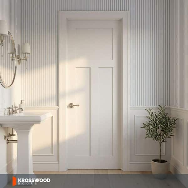 Krosswood Doors 24 in. x 80 in. Craftsman Shaker 3-Panel Primed