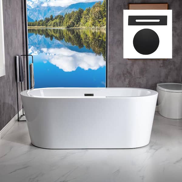 WOODBRIDGE Seneca 59 in. Acrylic Freestanding Bathtub with Drain and Overflow Included in White