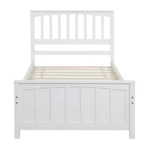 White Twin Platform Bed Wood Bed Frame with Headboard and Footboard, Twin Bed with Slat Support, No Box-Spring Needed