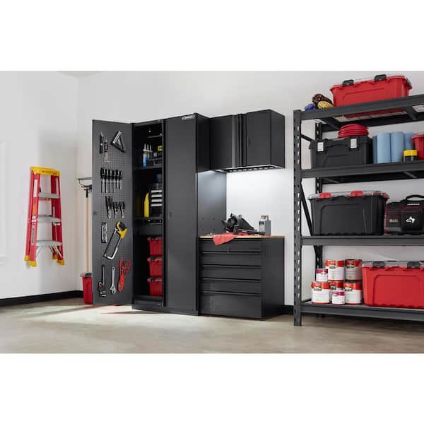 64 in. W x 81 in. H x 24 in. D Heavy Duty Welded Steel 3-Piece Steel Garage Storage System in Black