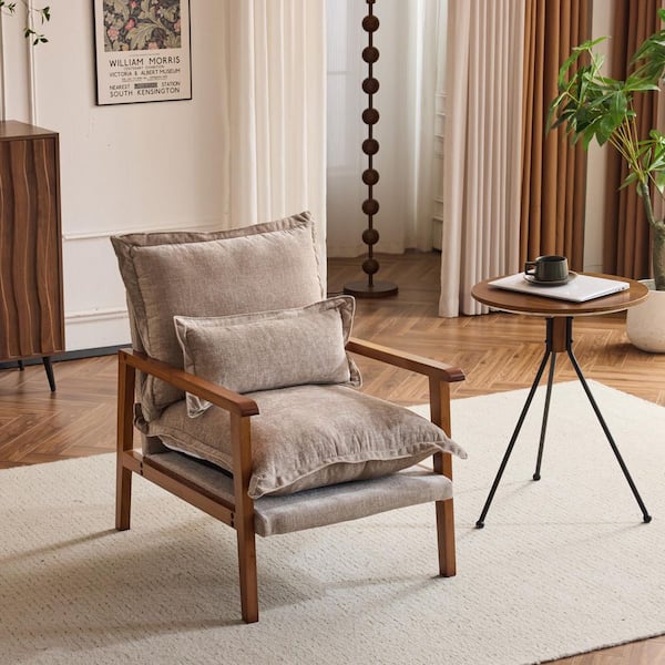 Karl home Khaki Chenille Arm Chair with Cushion K1G98000636 - The Home ...