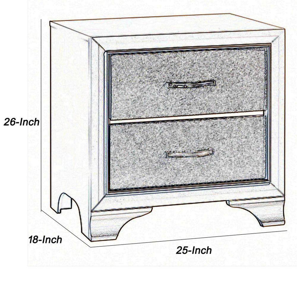 Champagne Silver Mirrored 2-Drawer Nightstand with Chrome Accents