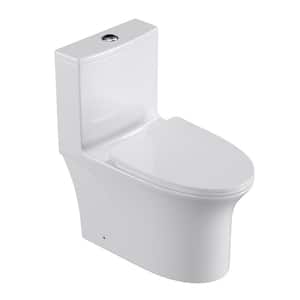 Powerful 1.1/1.6 GPF Dual Flush Ceramic Elongated Standard One Piece Toilet in Glossy White with Comfortable Seat Height