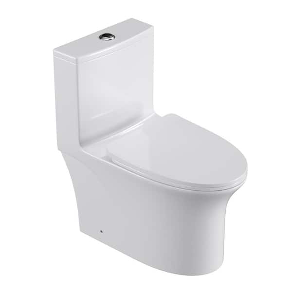 Powerful 1.1/1.6 GPF Dual Flush Ceramic Elongated Standard One Piece Toilet in Glossy White with Comfortable Seat Height