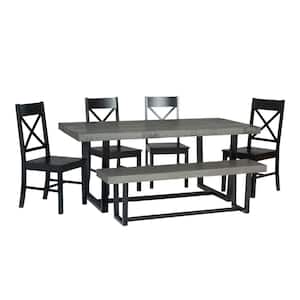 6-Piece Meridian Grey/Black Farmhouse Dining Set Seats 6