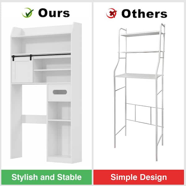 Over The Toilet Storage Cabinet White 63.8 in. Accent Cabinet Office Storage Cabinet Organizer with 6 Shelves