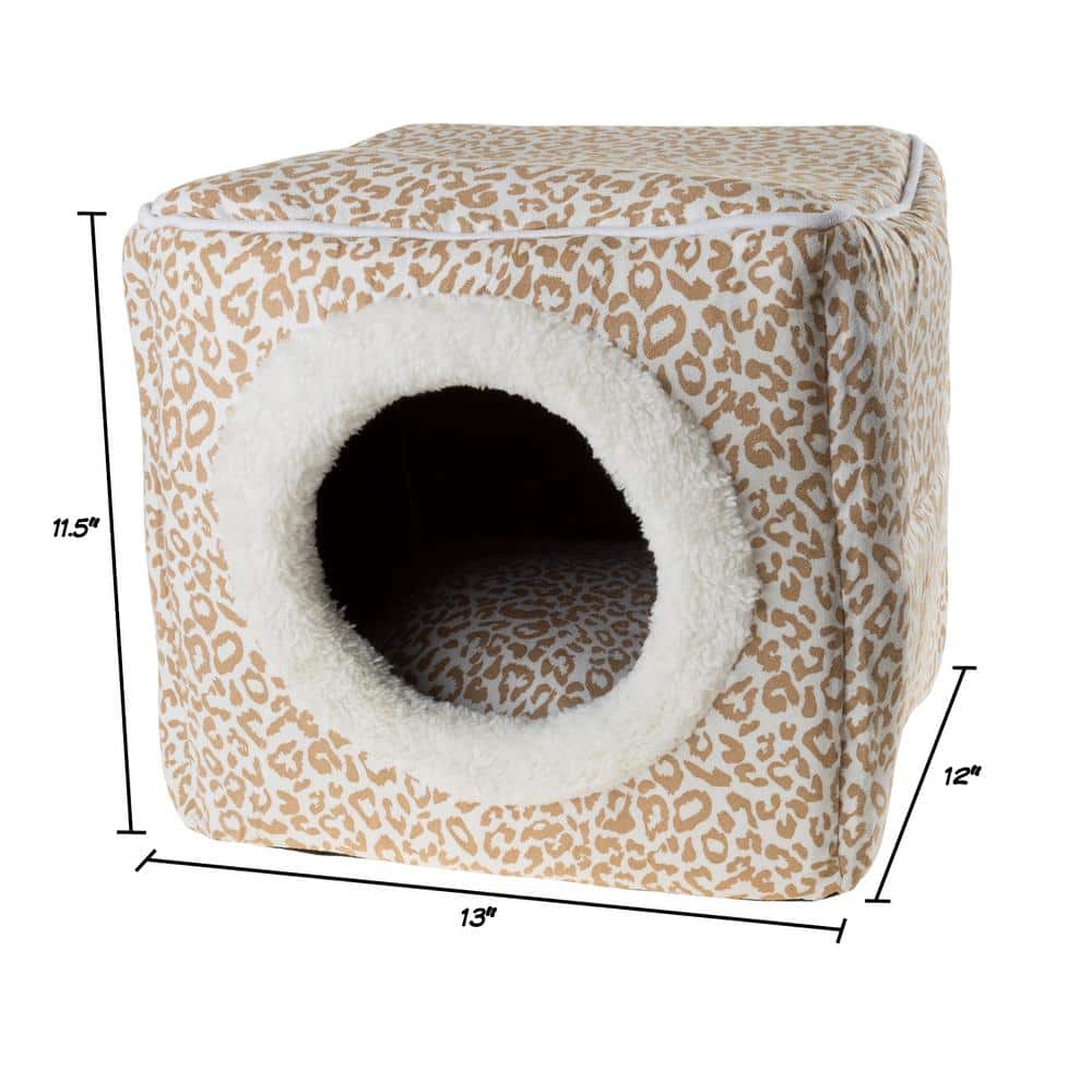 Small Tan and White Animal Print Orthopedic Pet Cave