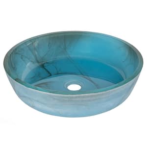 Mist Flat Bottom Glass Vessel Sink in Blue