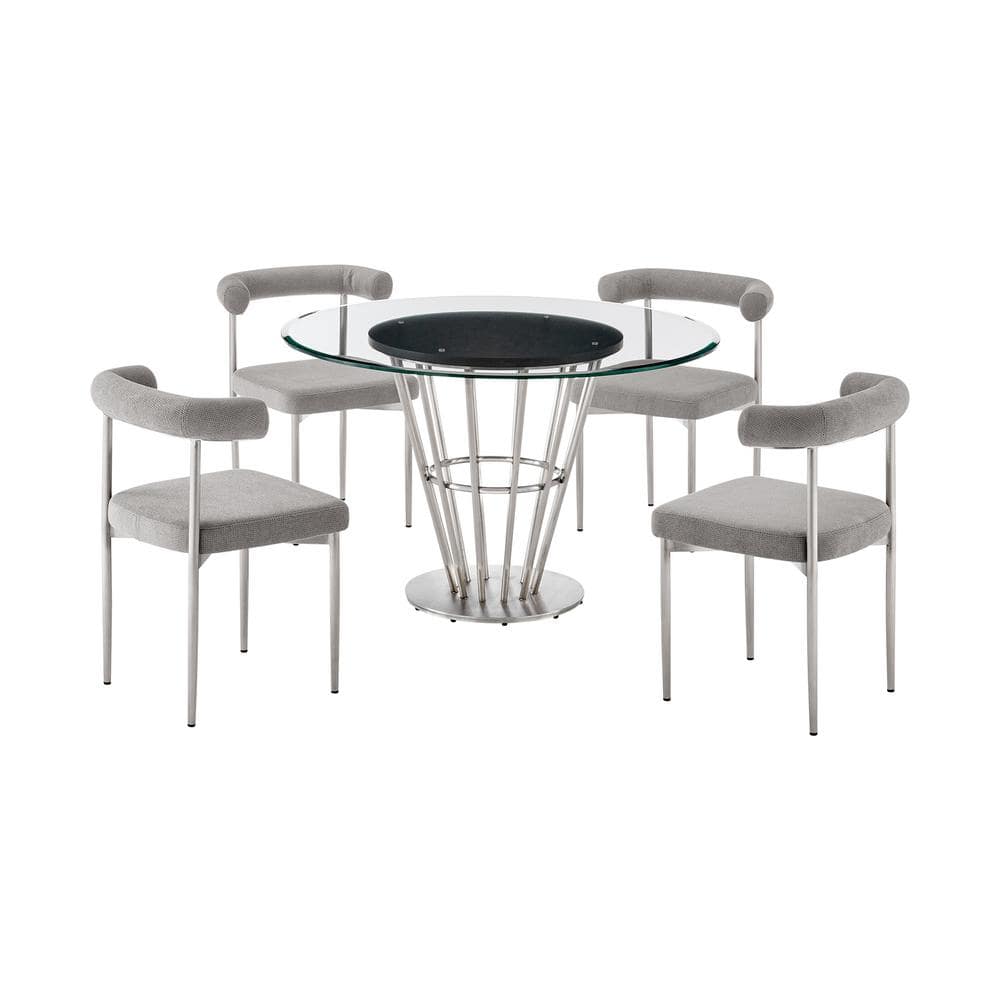 Veronica and Shannon 5-Piece Light Gray and Glass Top Dining Set Seats 4