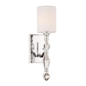 Evi 4.5 in. 1-Light Chrome Glam Wall Sconce with White Linen Shade